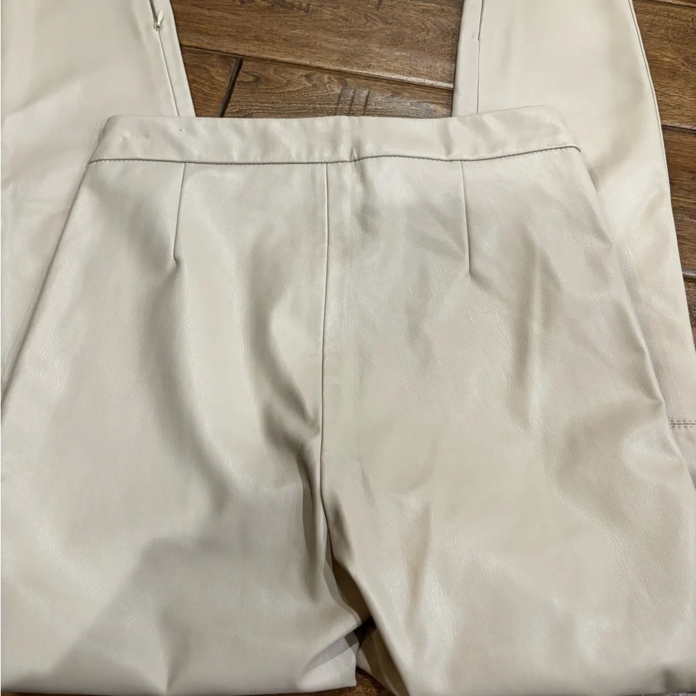 Zara Khaki Pleather Ankle Length Pants